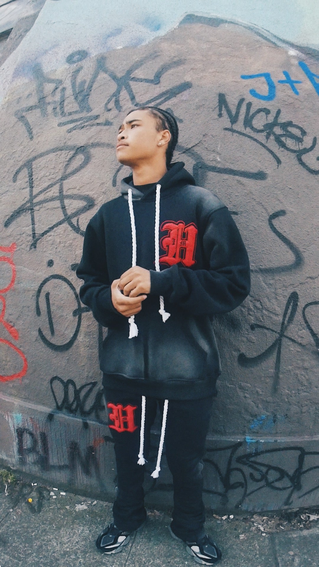BLACK & RED STACKS SWEATSUITS