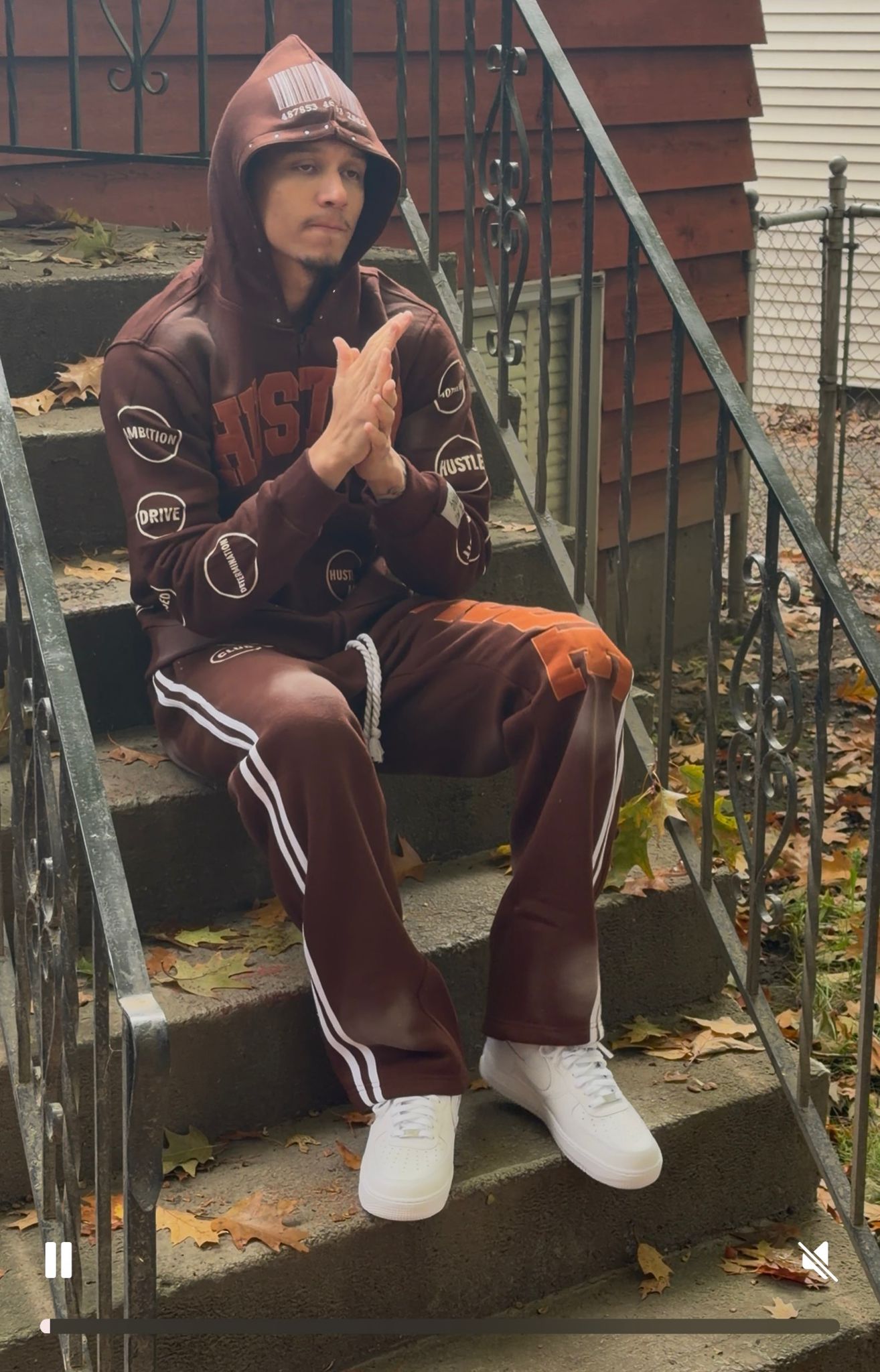 Hustle "No Quit" Brown Studded Hoodie & Joggers Set