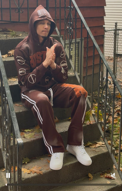 Hustle "No Quit" Brown Studded Hoodie & Joggers Set