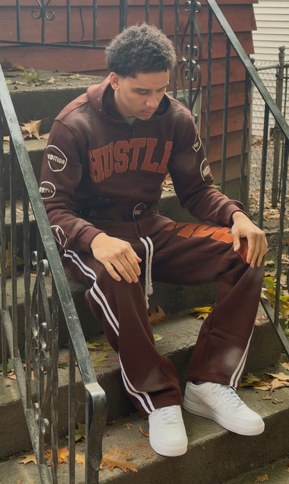 Hustle "No Quit" Brown Studded Hoodie & Joggers Set