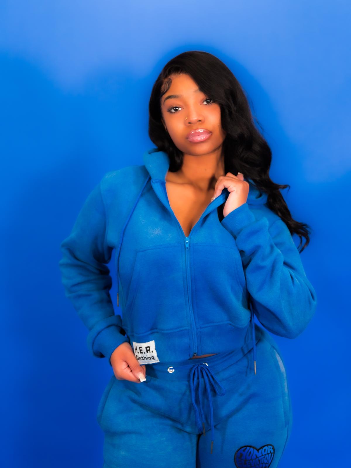 Royal Blue Cropped Stacked Ladies SweatSuits