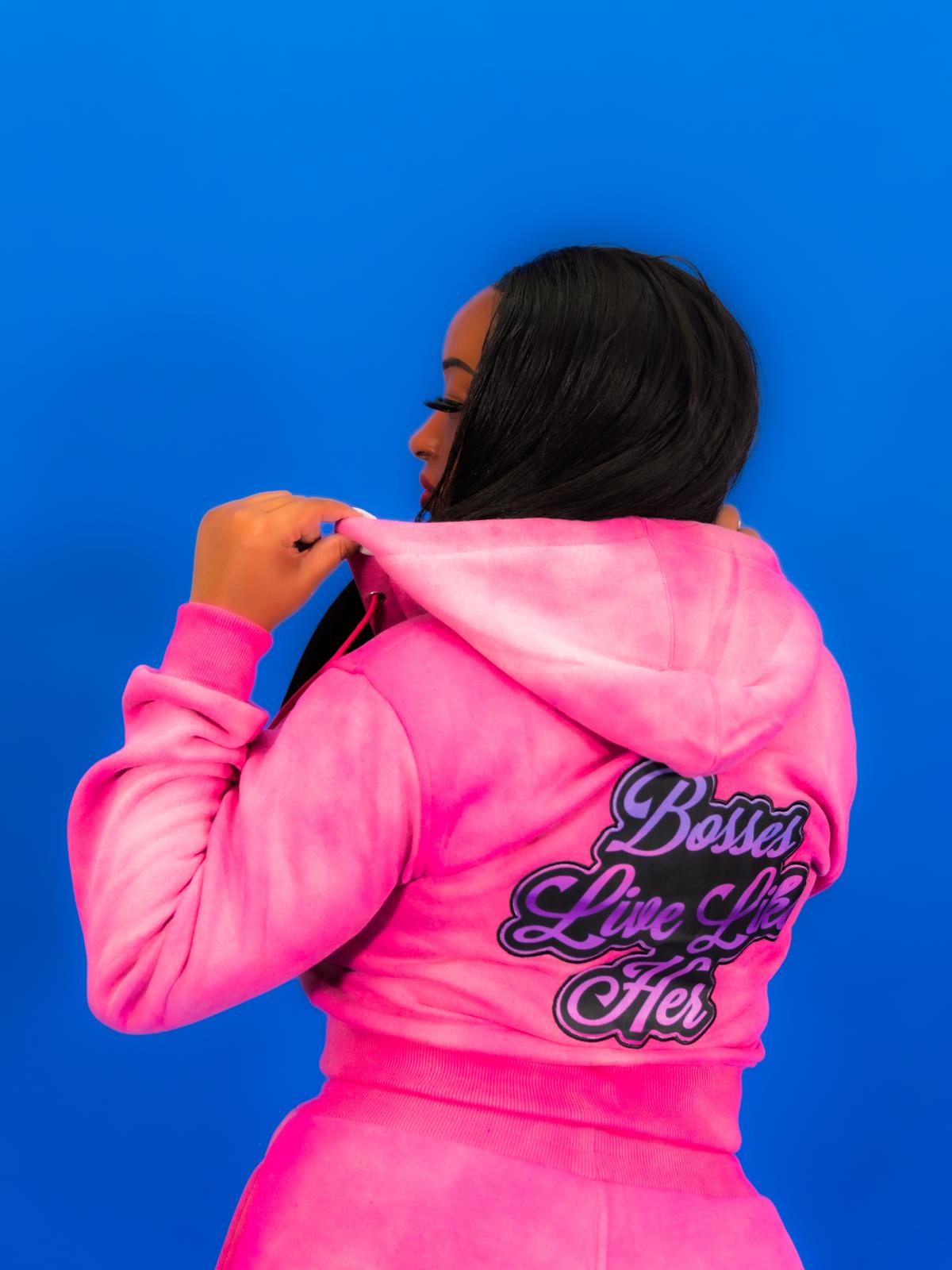 bubblegum pink Cropped Stacked Ladies SweatSuits