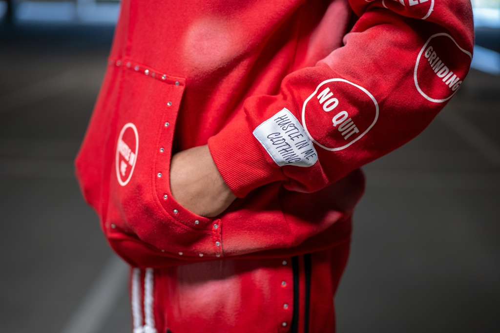 Hustle “No Quit” Red Studded Hoodie & Joggers Set