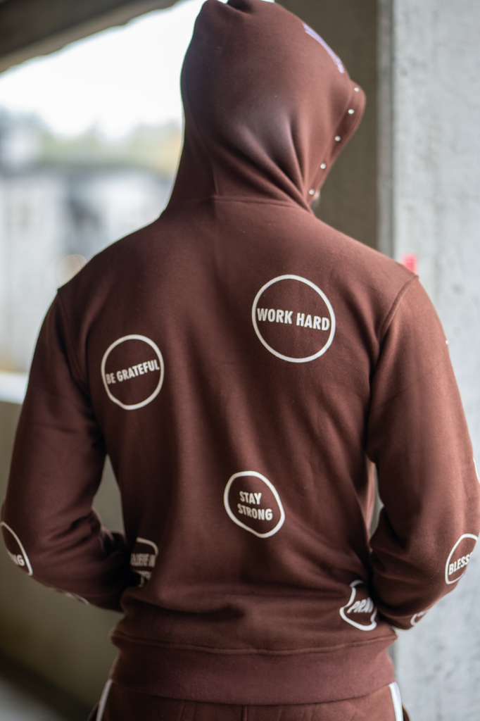 Hustle "No Quit" Brown Studded Hoodie & Joggers Set