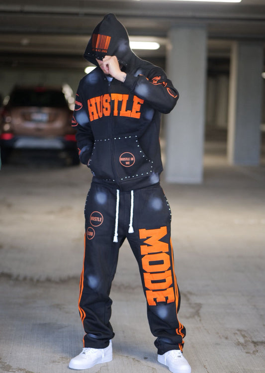 Hustle “Mode” Black & Orange Studded Tracksuit